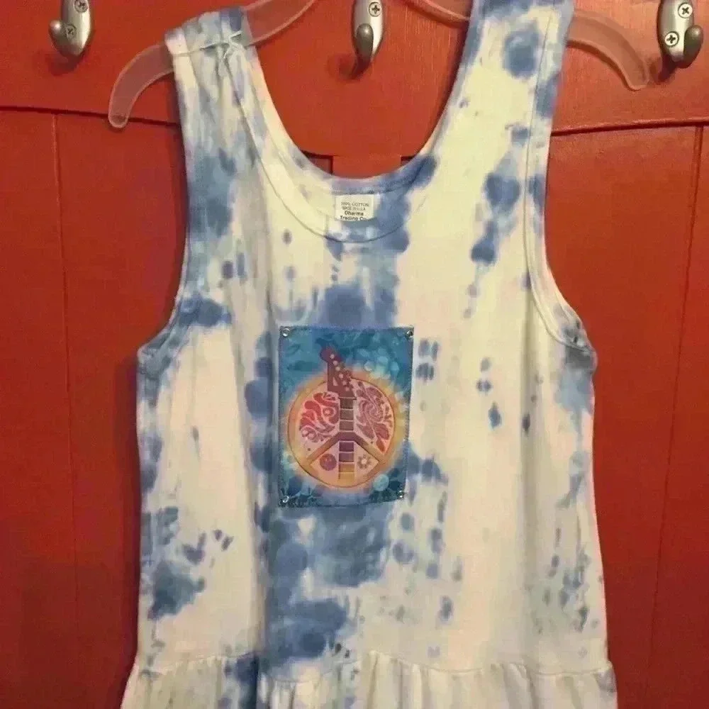 New! Tie dyed Tank dress with sewn on patch peace boho girls 10